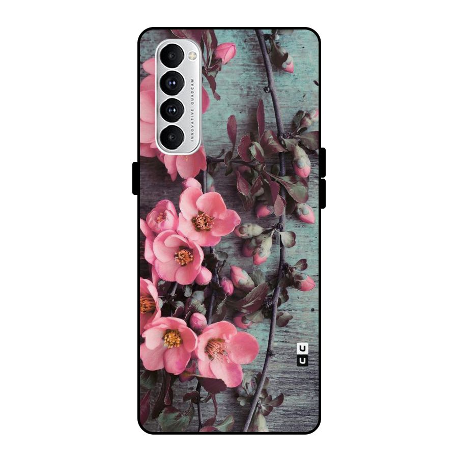 Wooden Floral Pink Metal Back Case for Oppo Reno4 Pro