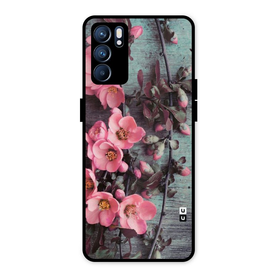 Wooden Floral Pink Metal Back Case for Oppo Reno6 5G
