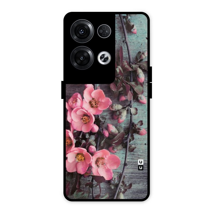 Wooden Floral Pink Metal Back Case for Oppo Reno8 Pro 5G