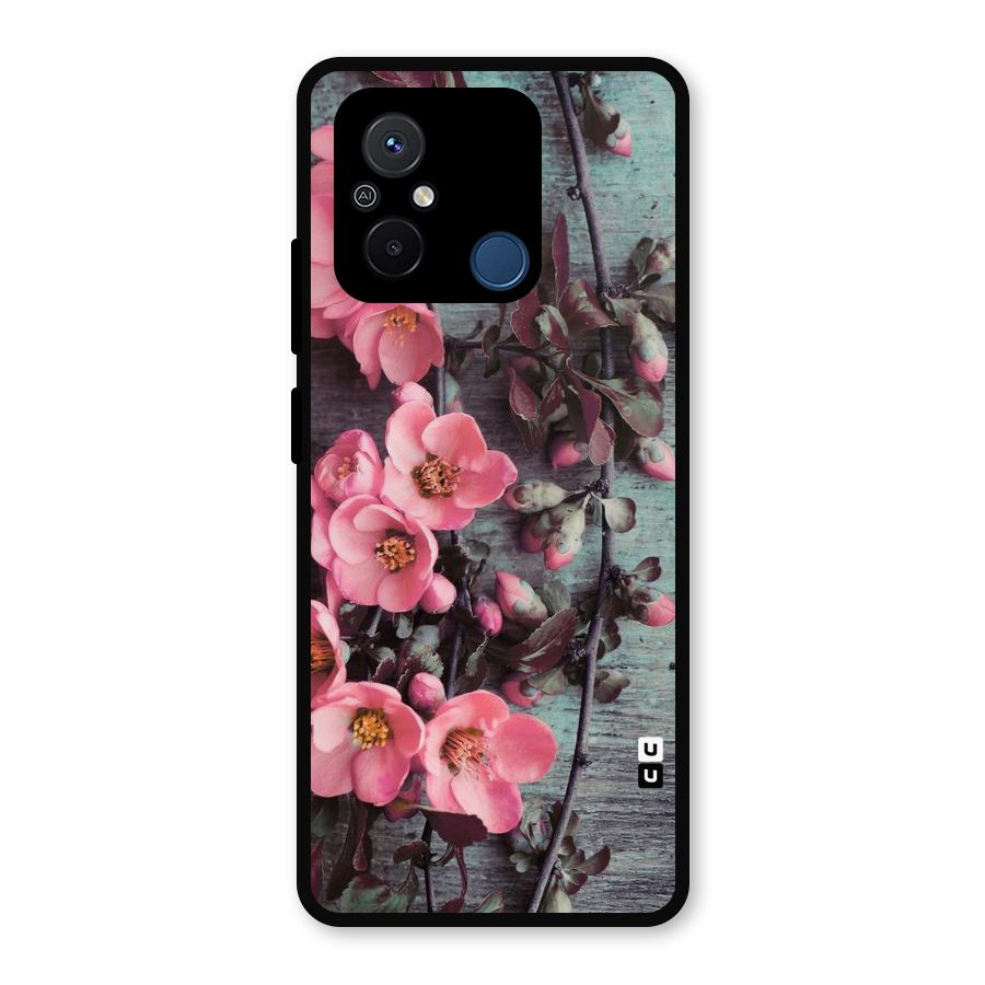 Wooden Floral Pink Metal Back Case for Poco C55