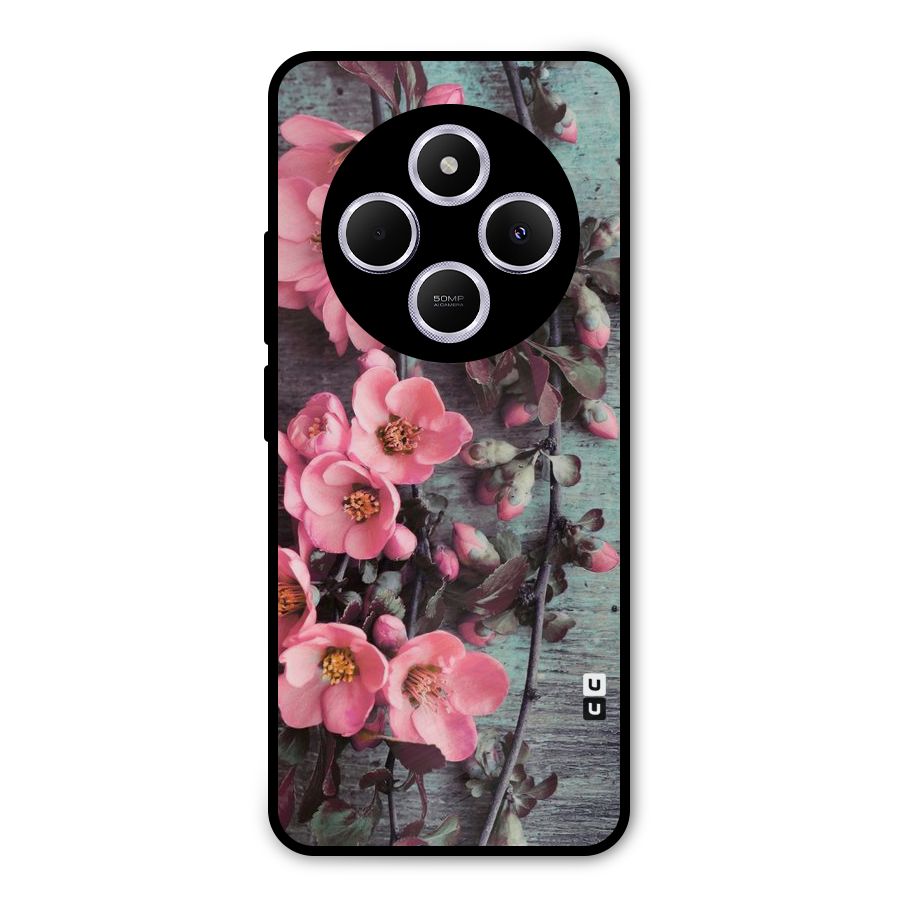 Wooden Floral Pink Metal Back Case for Poco C75 5G