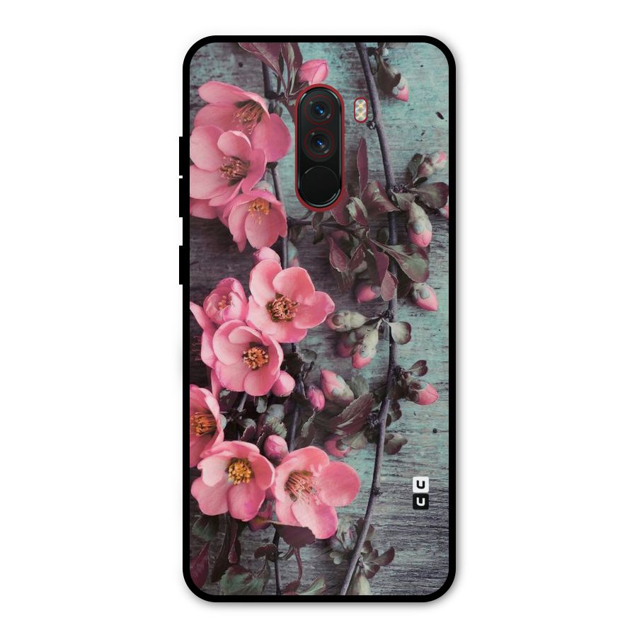 Wooden Floral Pink Metal Back Case for Poco F1