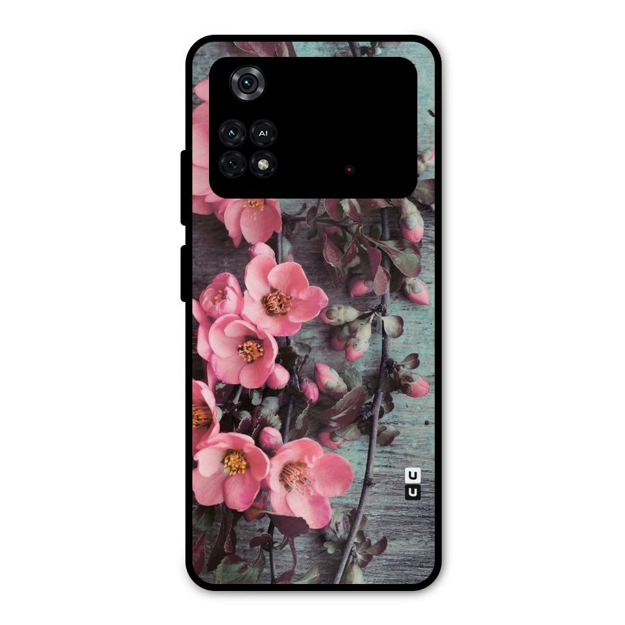 Wooden Floral Pink Metal Back Case for Poco M4 Pro 4G