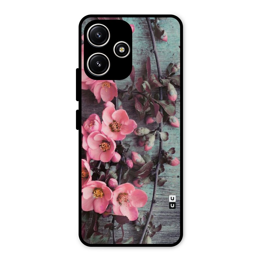 Wooden Floral Pink Metal Back Case for Poco M6 Pro