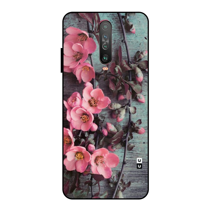Wooden Floral Pink Metal Back Case for Poco X2