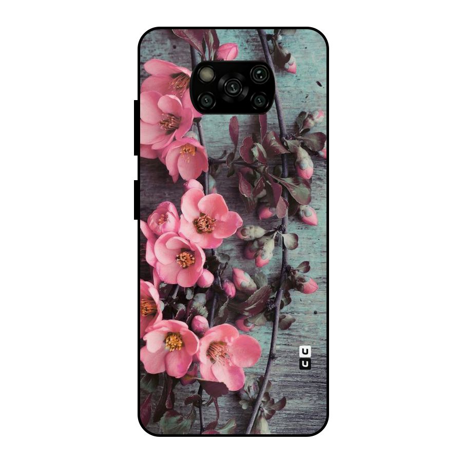 Wooden Floral Pink Metal Back Case for Poco X3