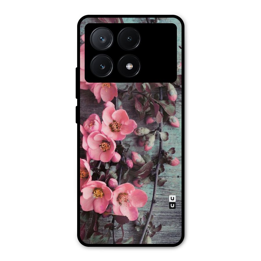 Wooden Floral Pink Metal Back Case for Poco X6 Pro
