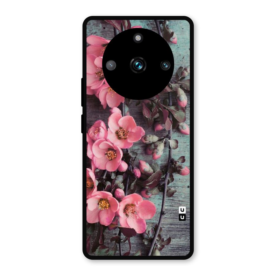 Wooden Floral Pink Metal Back Case for Realme 11 Pro Plus
