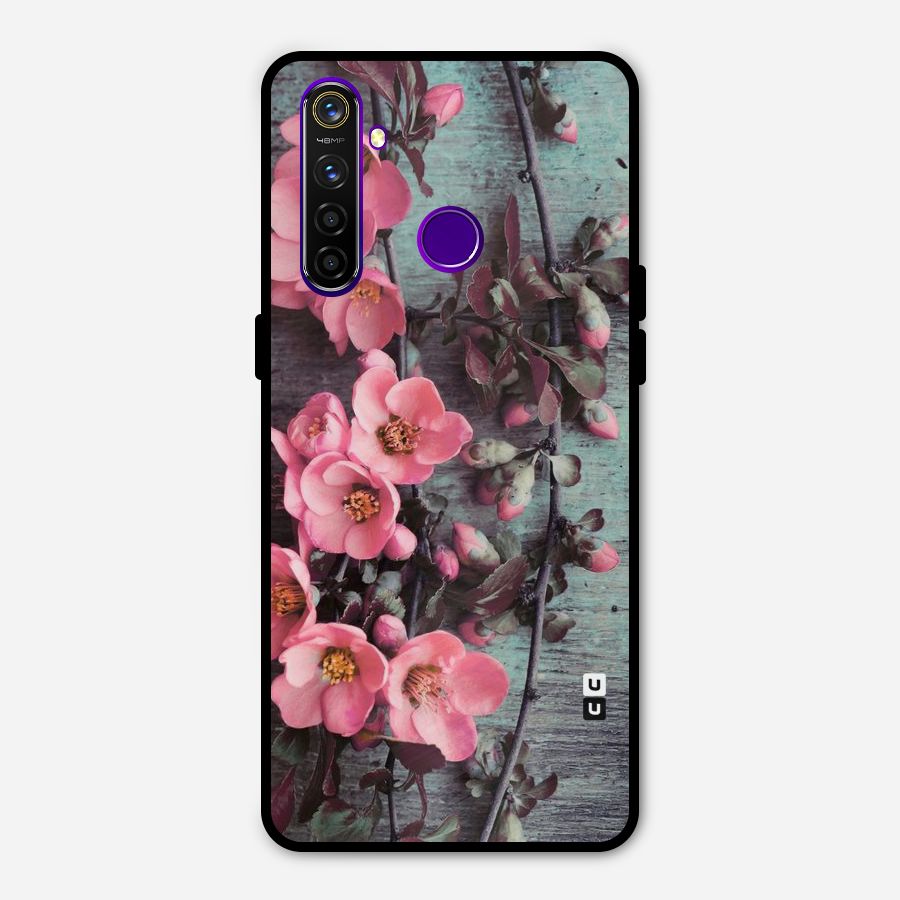 Wooden Floral Pink Metal Back Case for Realme 5 Pro