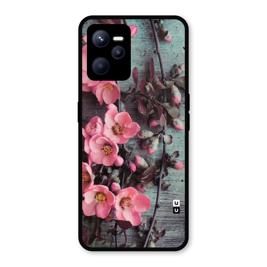 Wooden Floral Pink Metal Back Case for Realme C35