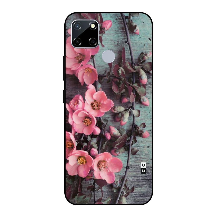 Wooden Floral Pink Metal Back Case for Realme Narzo 20