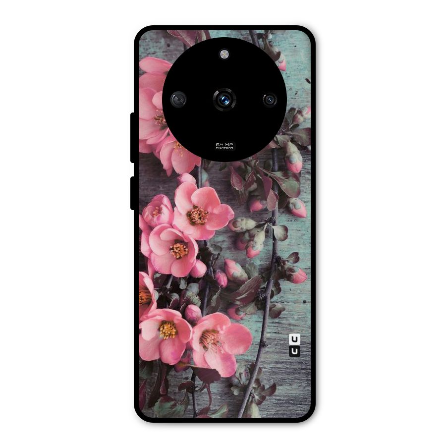 Wooden Floral Pink Metal Back Case for Realme Narzo 60 5G