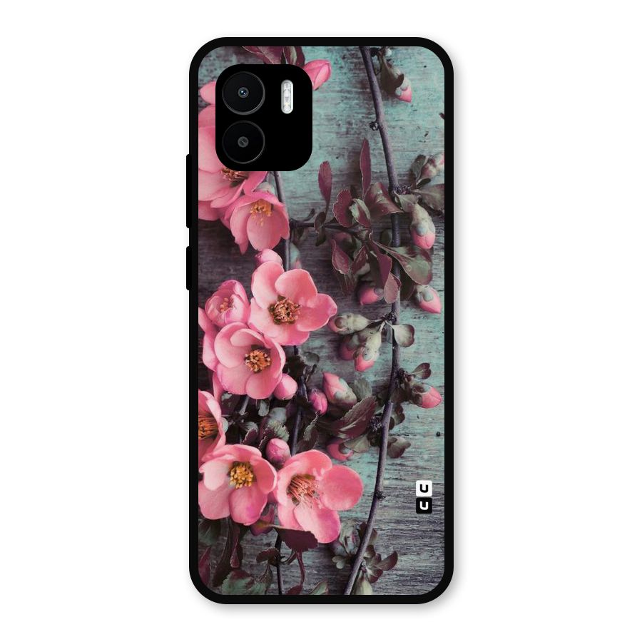 Wooden Floral Pink Metal Back Case for Redmi A2