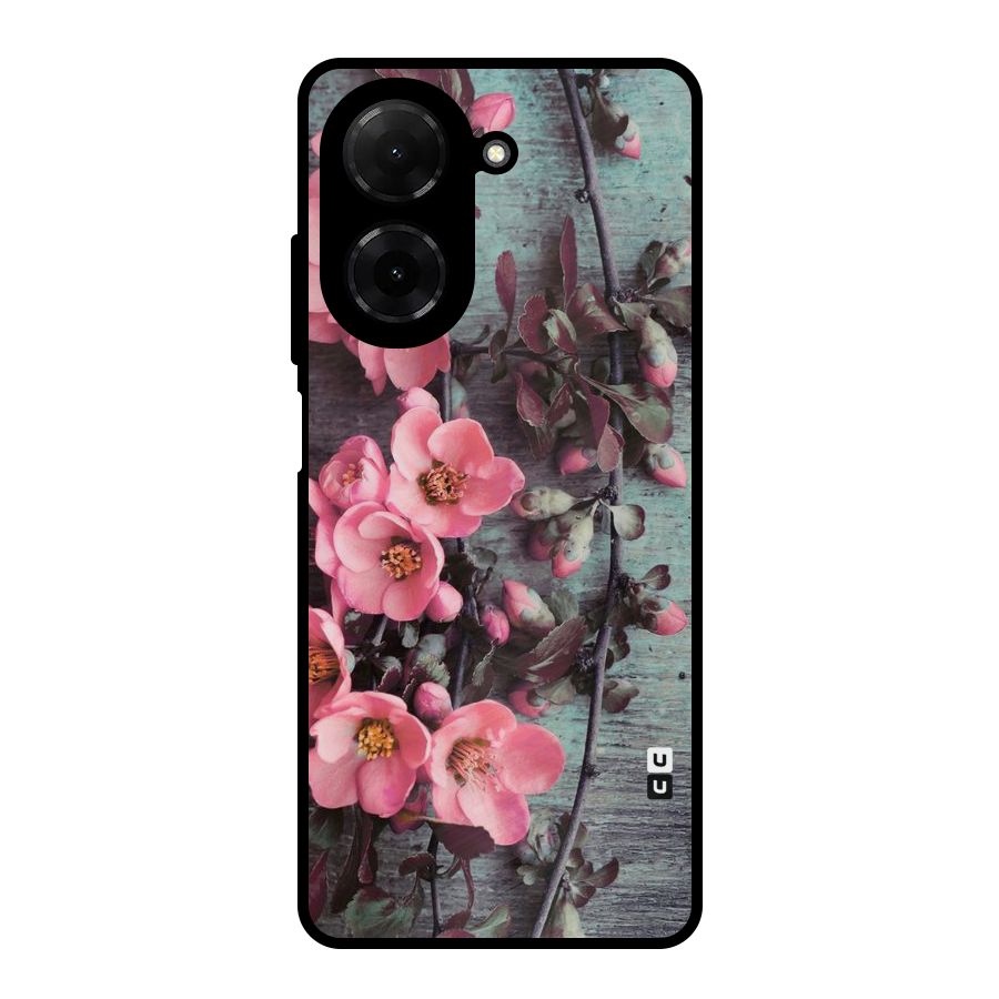 Wooden Floral Pink Metal Back Case for Redmi A5 4G