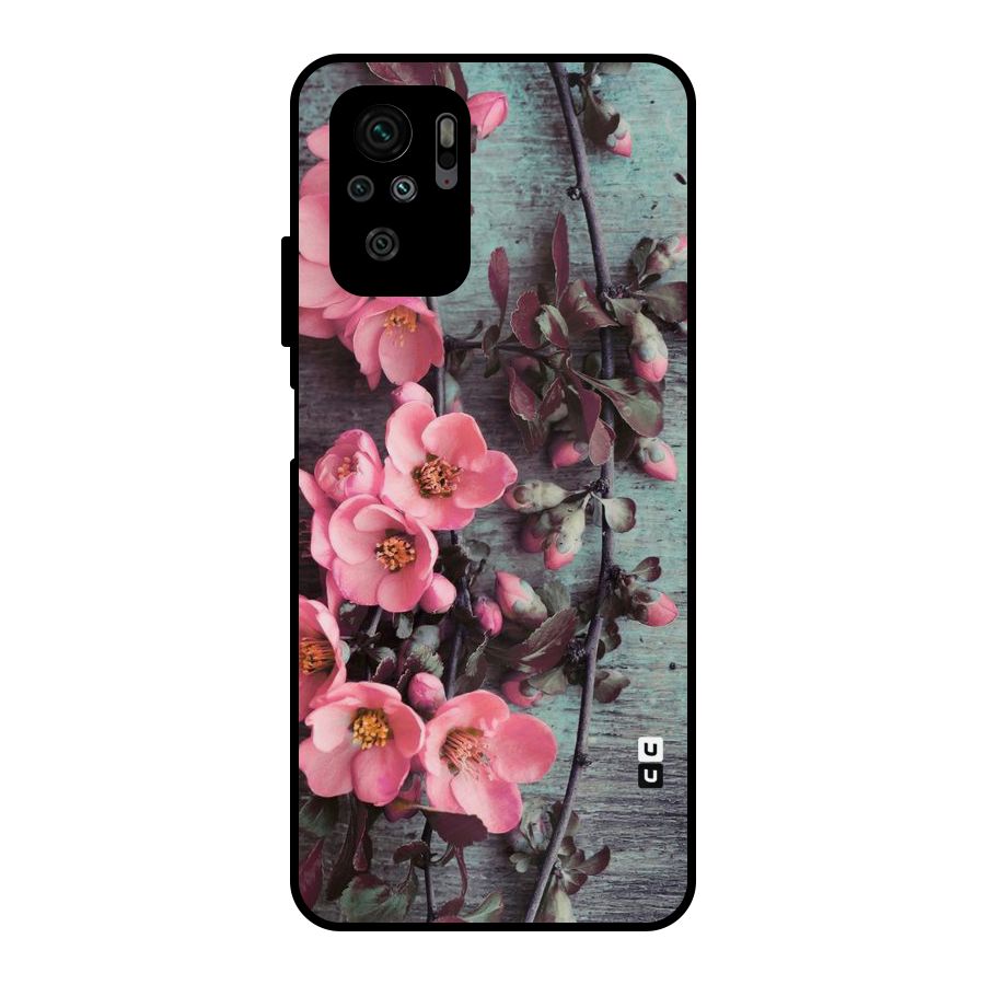 Wooden Floral Pink Metal Back Case for Redmi Note 10S