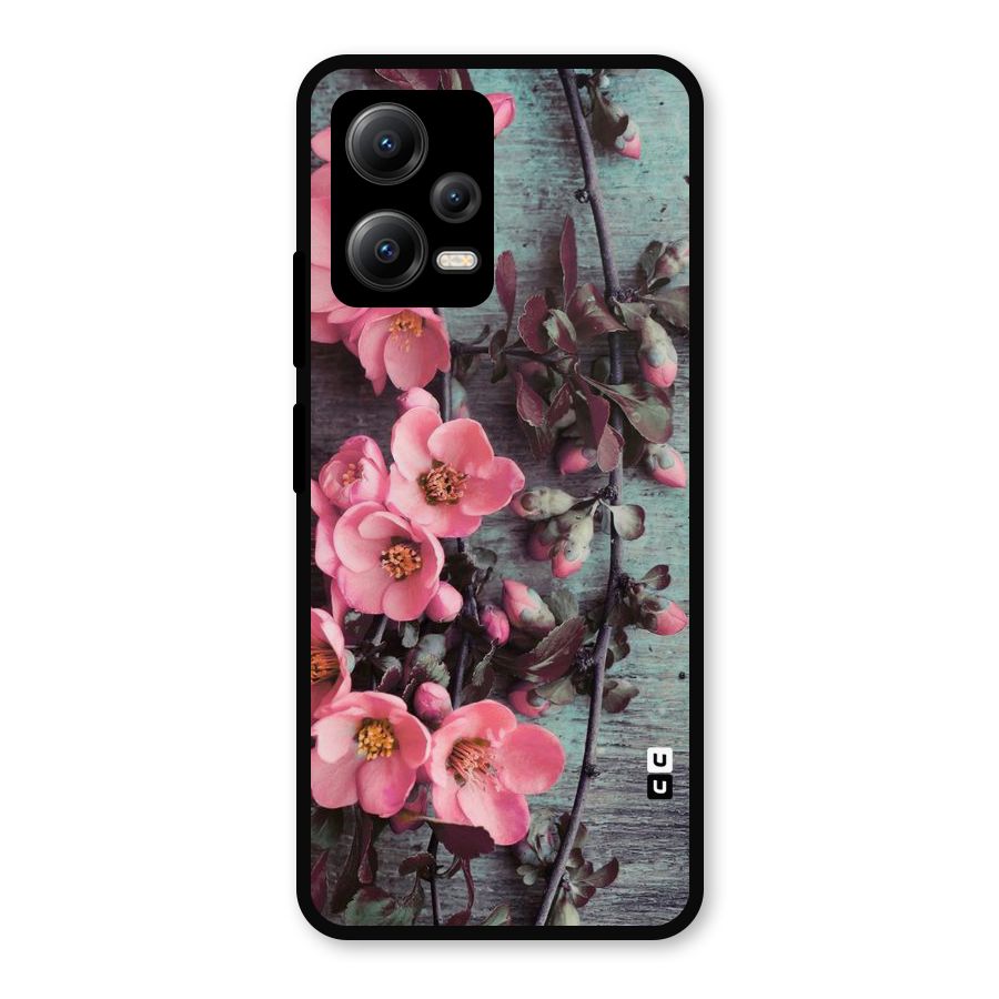 Wooden Floral Pink Metal Back Case for Redmi Note 12 5G