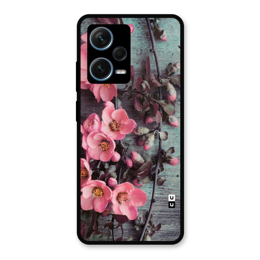Wooden Floral Pink Metal Back Case for Redmi Note 12 Pro Plus 5G