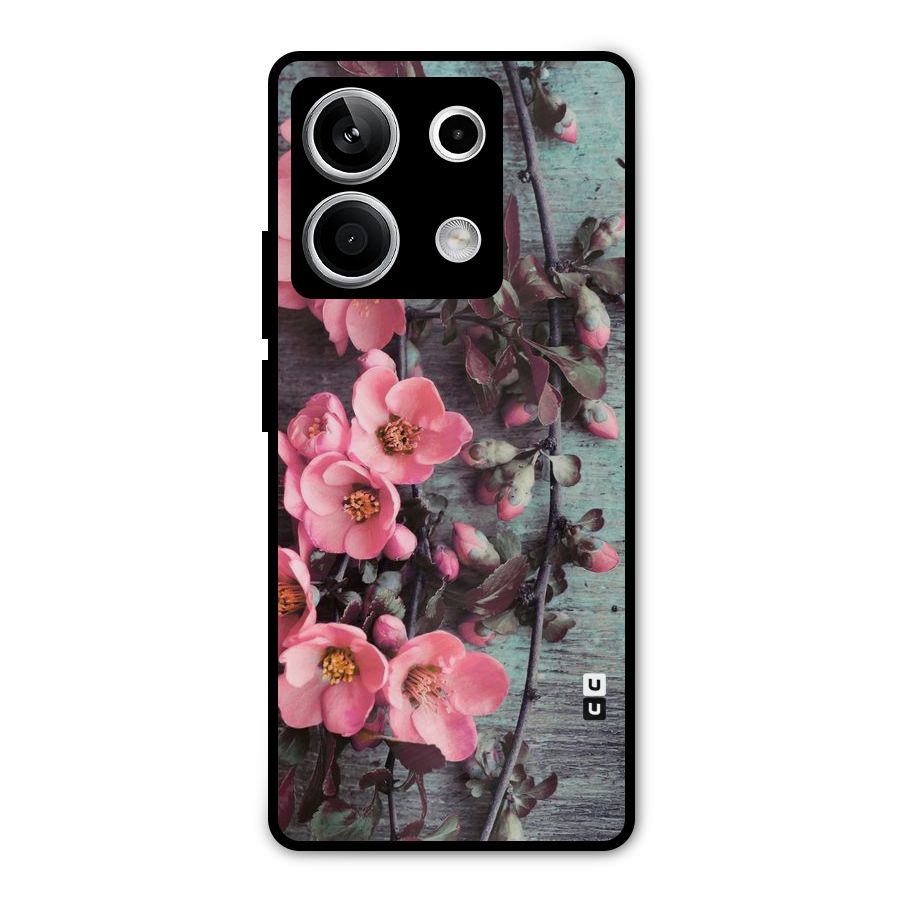Wooden Floral Pink Metal Back Case for Redmi Note 13 5G