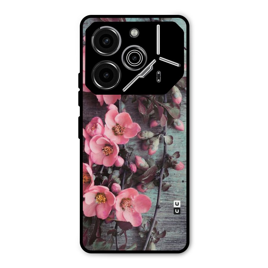 Wooden Floral Pink Metal Back Case for Tecno Pova 6 Pro
