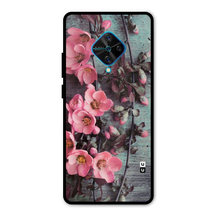 Wooden Floral Pink Metal Back Case for Vivo S1 Pro