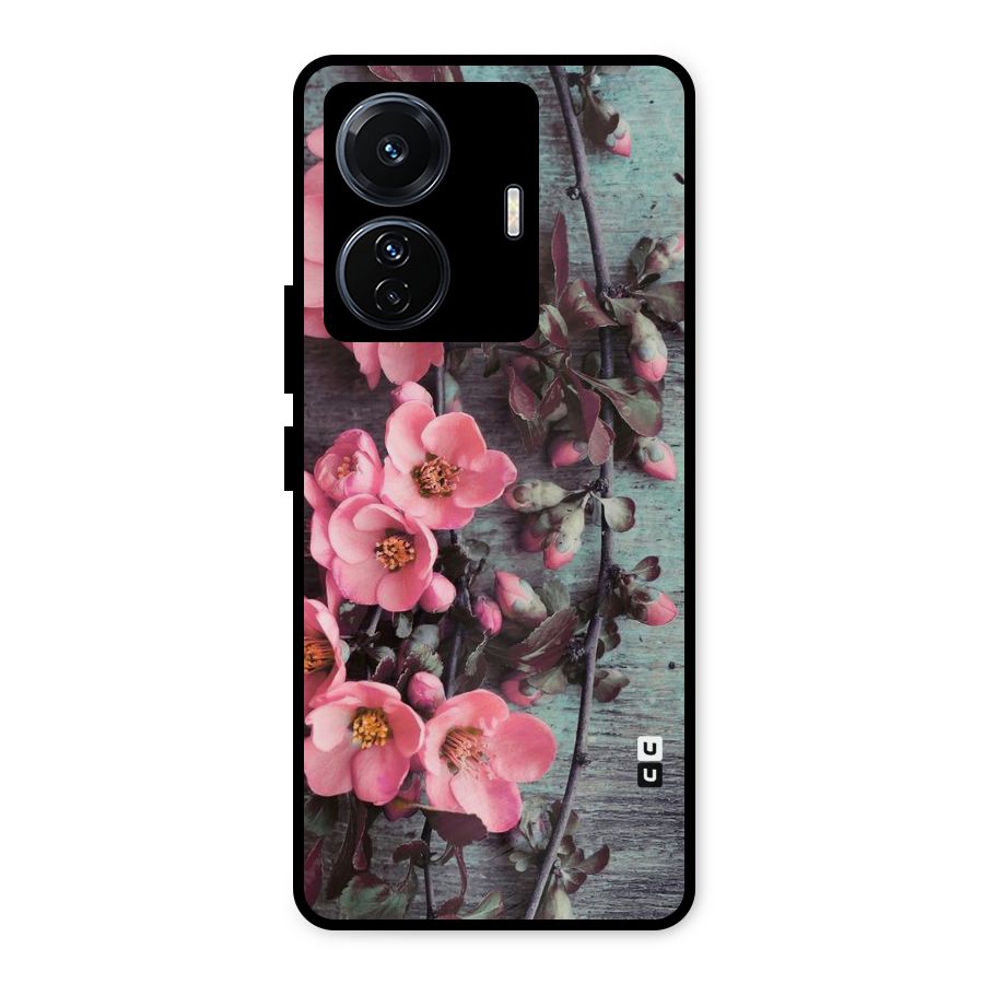 Wooden Floral Pink Metal Back Case for Vivo T1 Pro