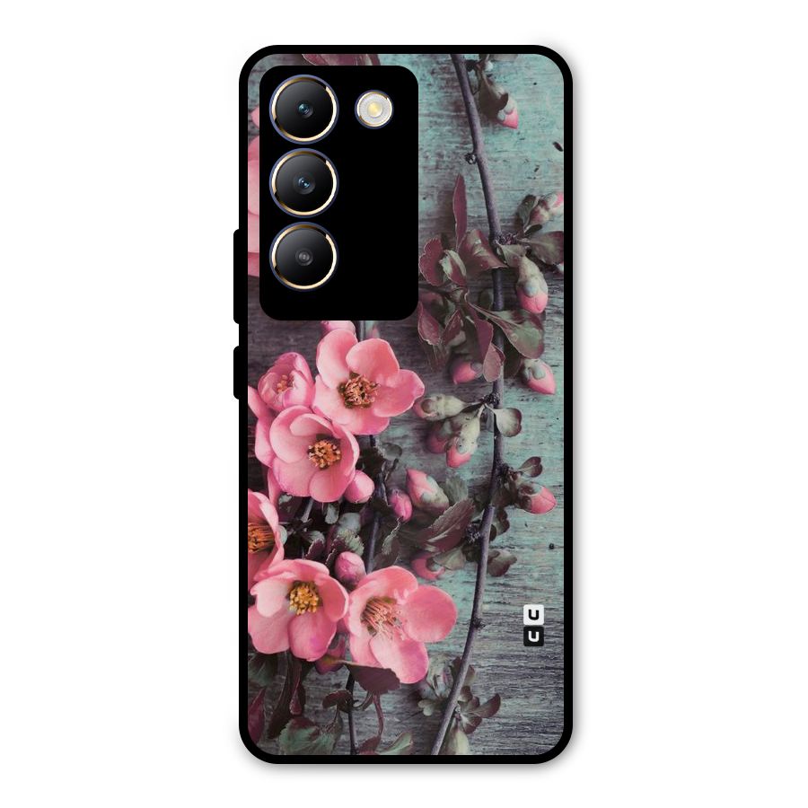 Wooden Floral Pink Metal Back Case for Vivo T3 5G