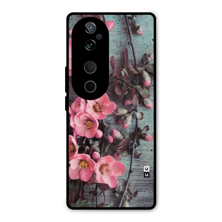 Wooden Floral Pink Metal Back Case for Vivo T3 Ultra