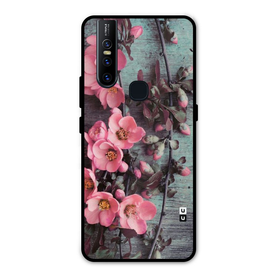 Wooden Floral Pink Metal Back Case for Vivo V15