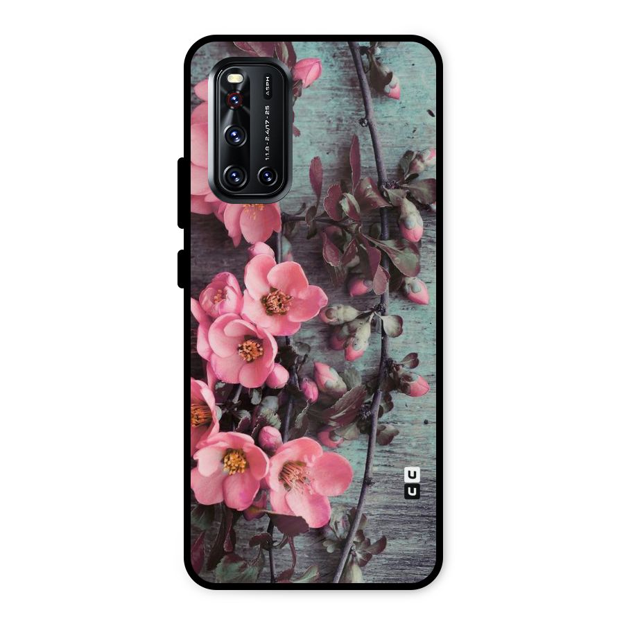 Wooden Floral Pink Metal Back Case for Vivo V19