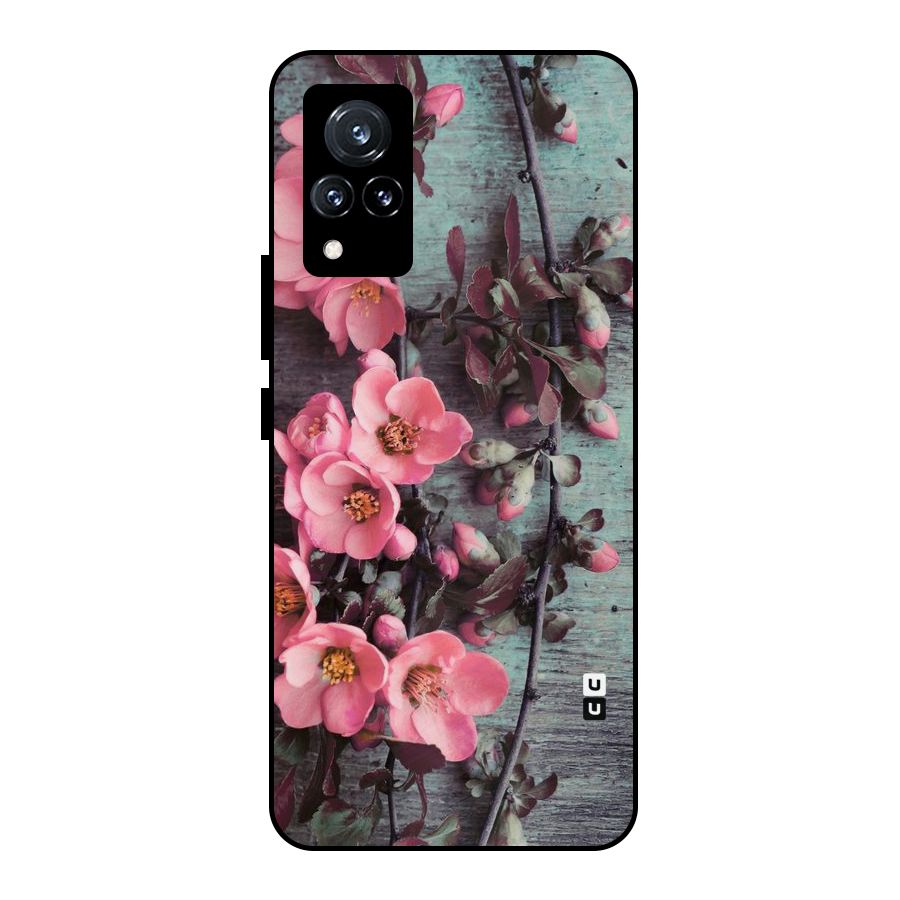 Wooden Floral Pink Metal Back Case for Vivo V21 5G