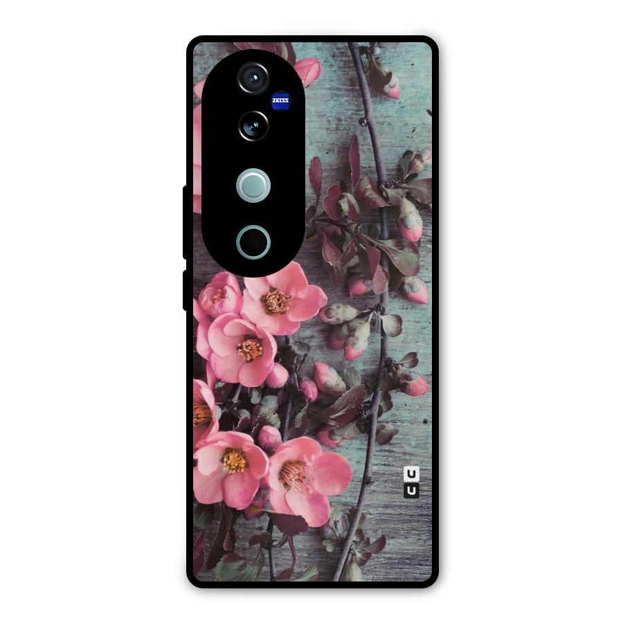 Wooden Floral Pink Metal Back Case for Vivo V40