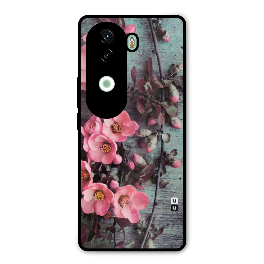 Wooden Floral Pink Metal Back Case for Vivo V40e
