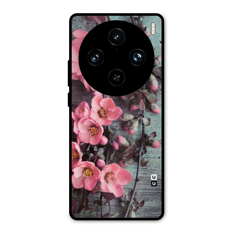 Wooden Floral Pink Metal Back Case for Vivo X100 Pro