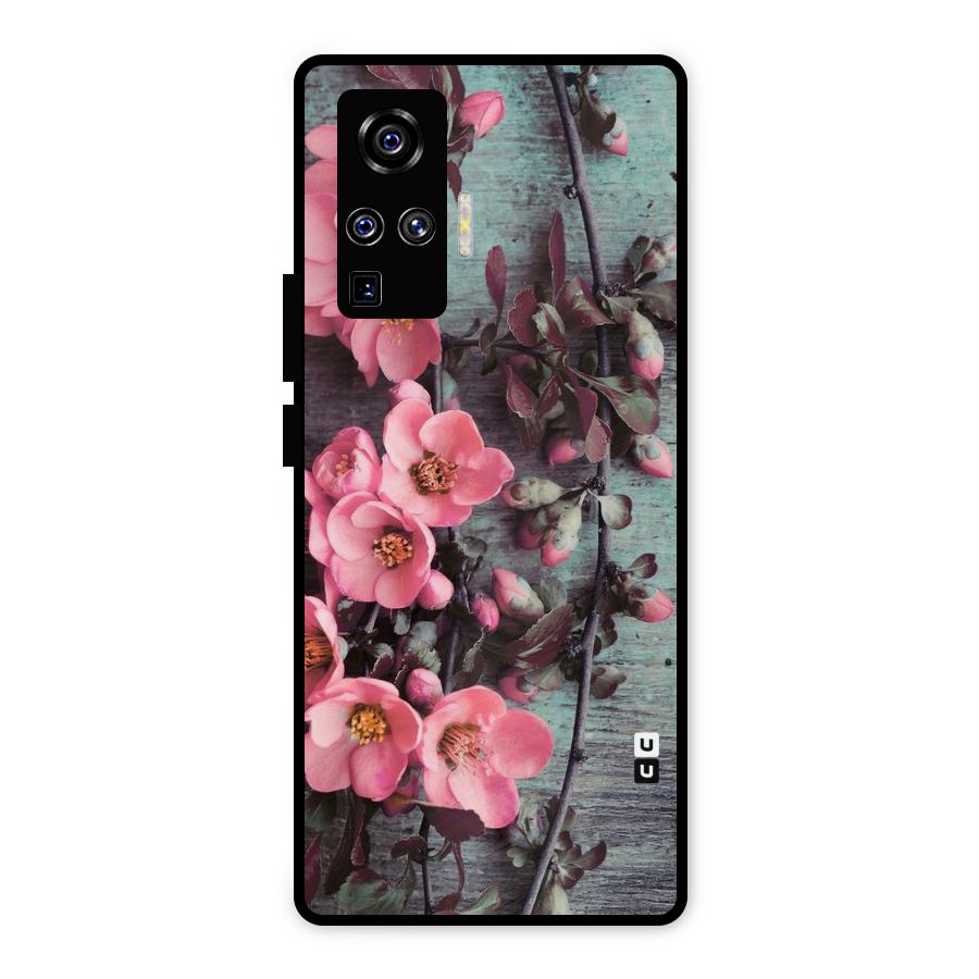 Wooden Floral Pink Metal Back Case for Vivo X50 Pro
