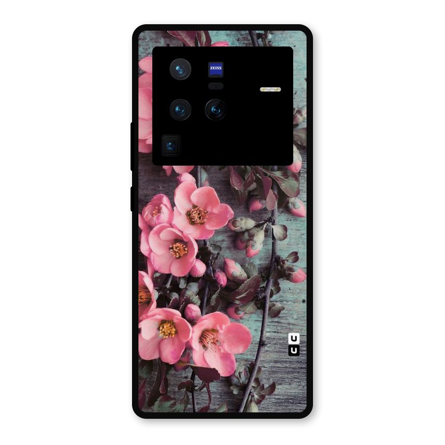 Wooden Floral Pink Metal Back Case for Vivo X80 Pro