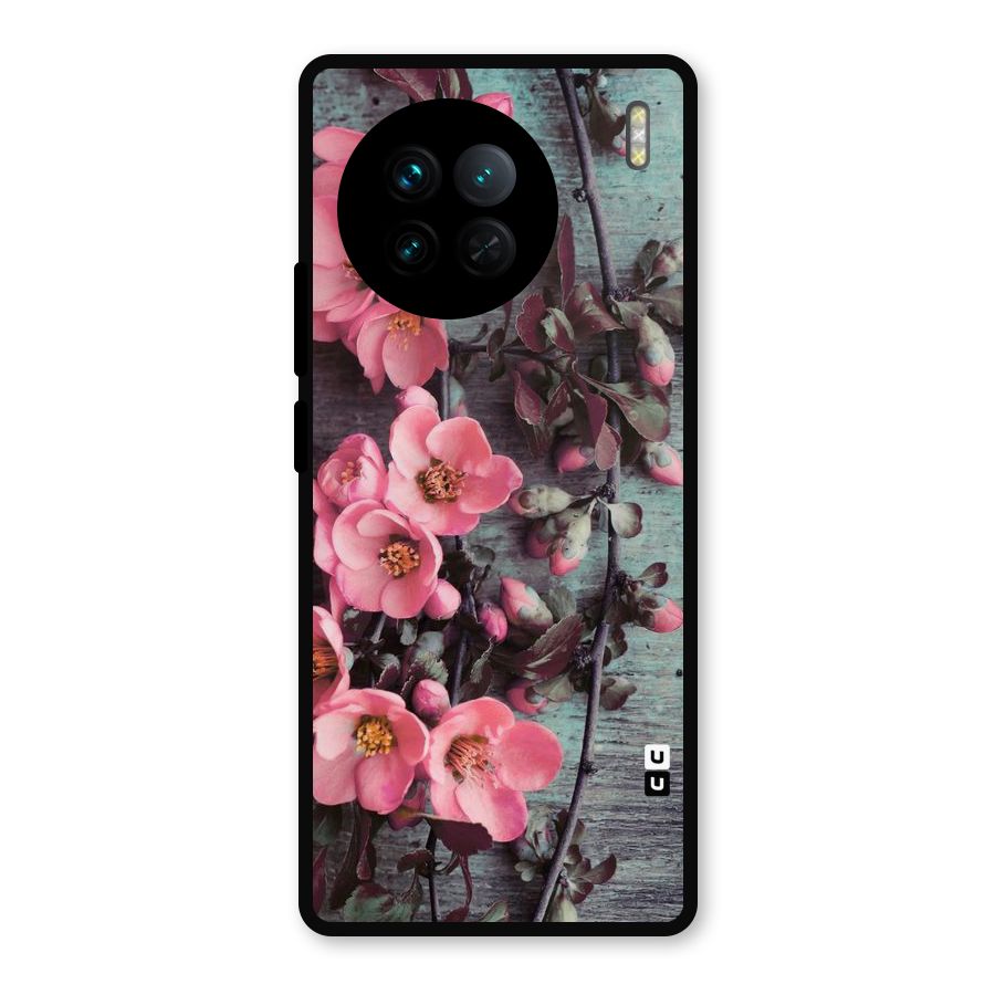 Wooden Floral Pink Metal Back Case for Vivo X90