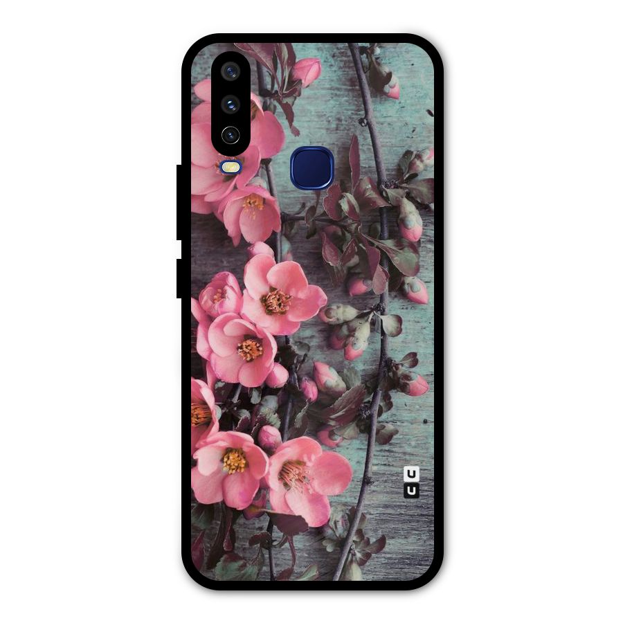Wooden Floral Pink Metal Back Case for Vivo Y12