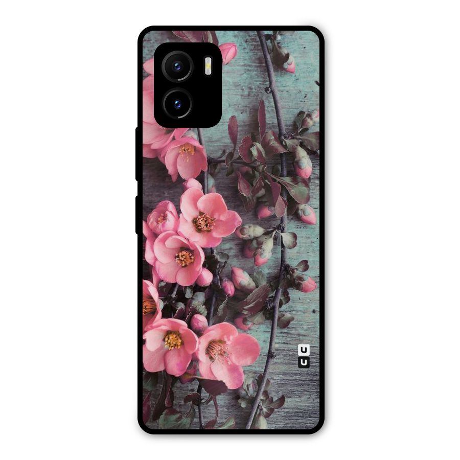 Wooden Floral Pink Metal Back Case for Vivo Y15s