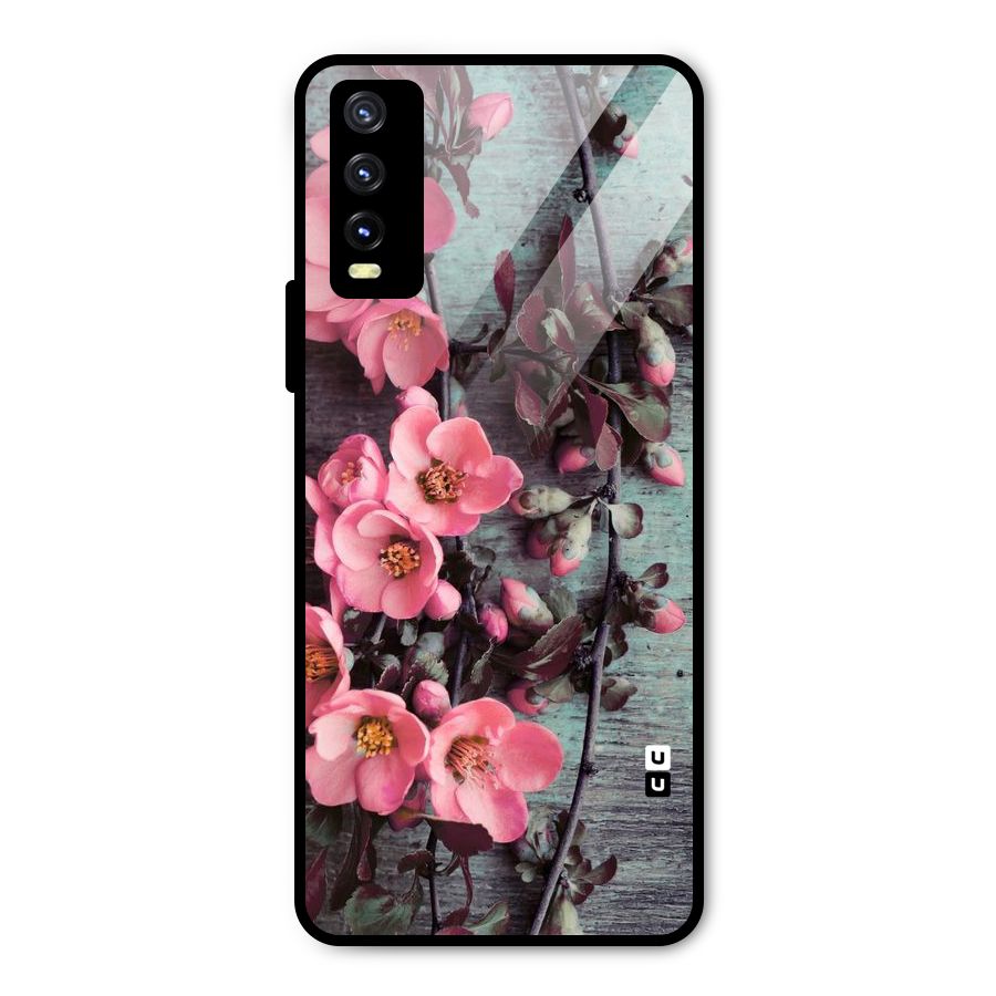 Wooden Floral Pink Metal Back Case for Vivo Y20 2021