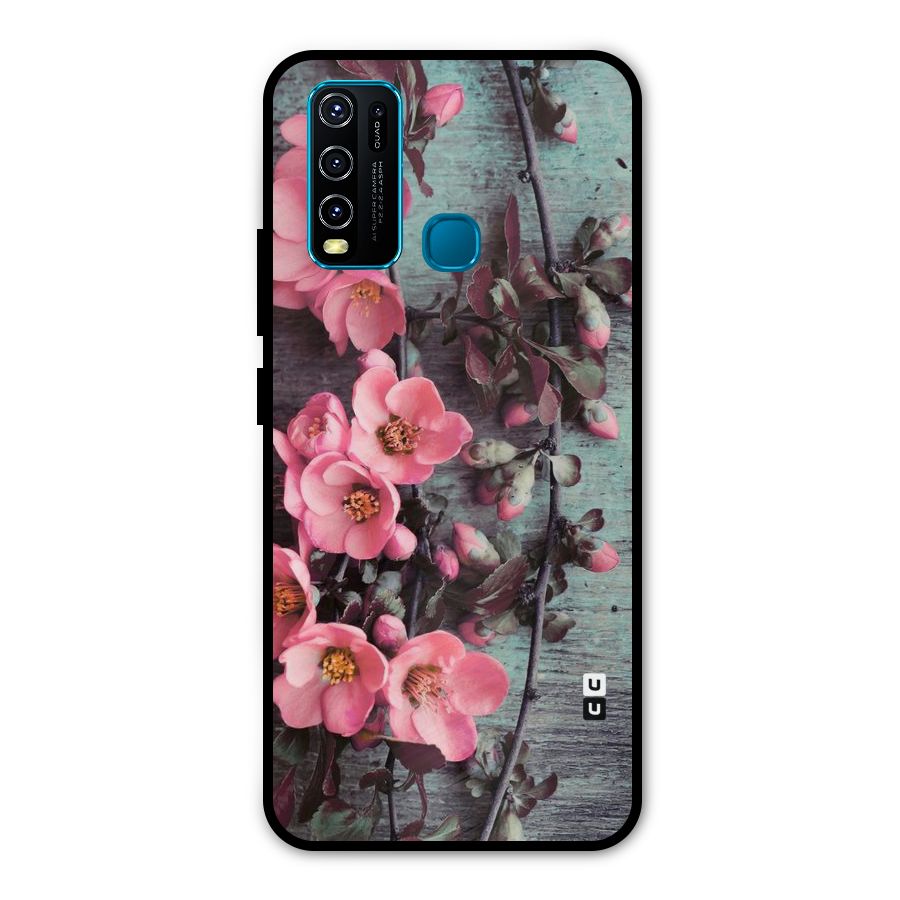 Wooden Floral Pink Metal Back Case for Vivo Y50