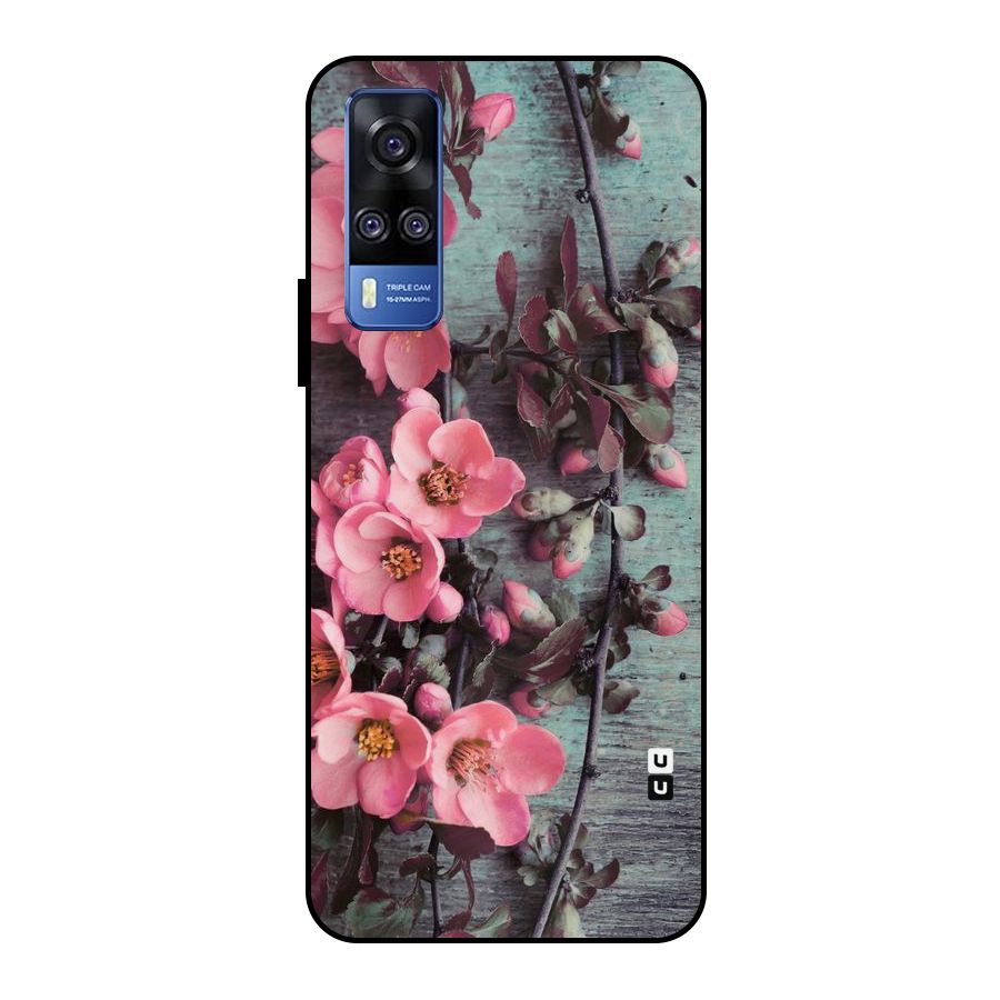 Wooden Floral Pink Metal Back Case for Vivo Y51