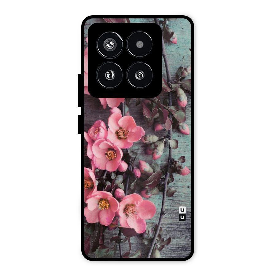 Wooden Floral Pink Metal Back Case for Xiaomi 14 Pro