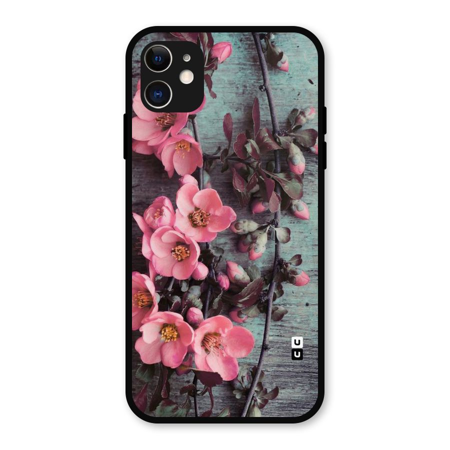Wooden Floral Pink Metal Back Case for iPhone 11