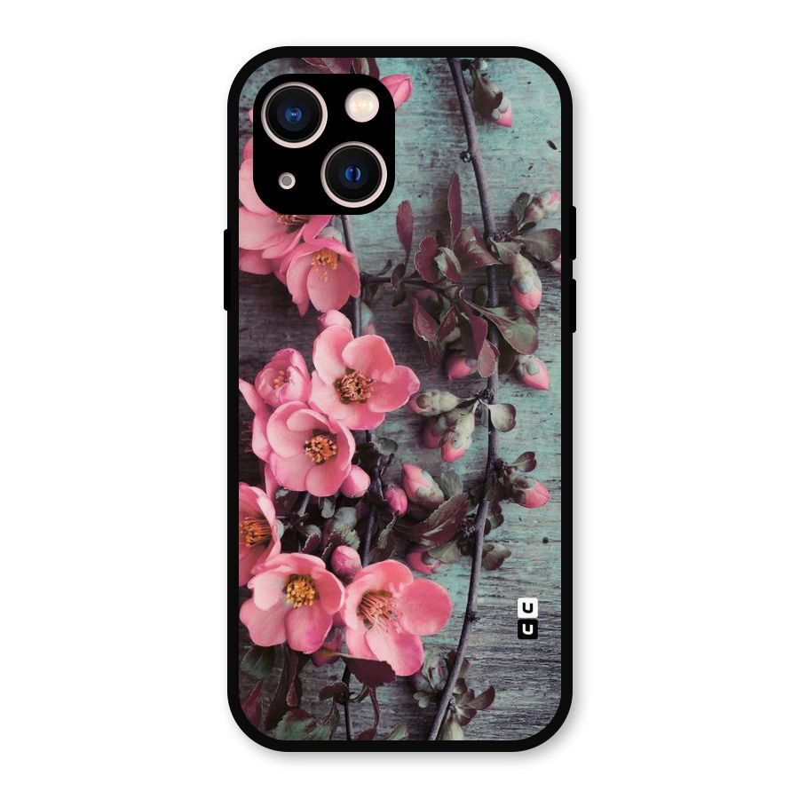 Wooden Floral Pink Metal Back Case for iPhone 13