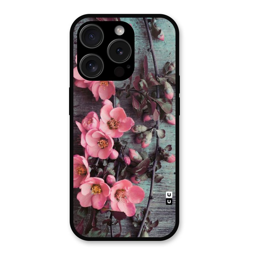 Wooden Floral Pink Metal Back Case for iPhone 15 Pro