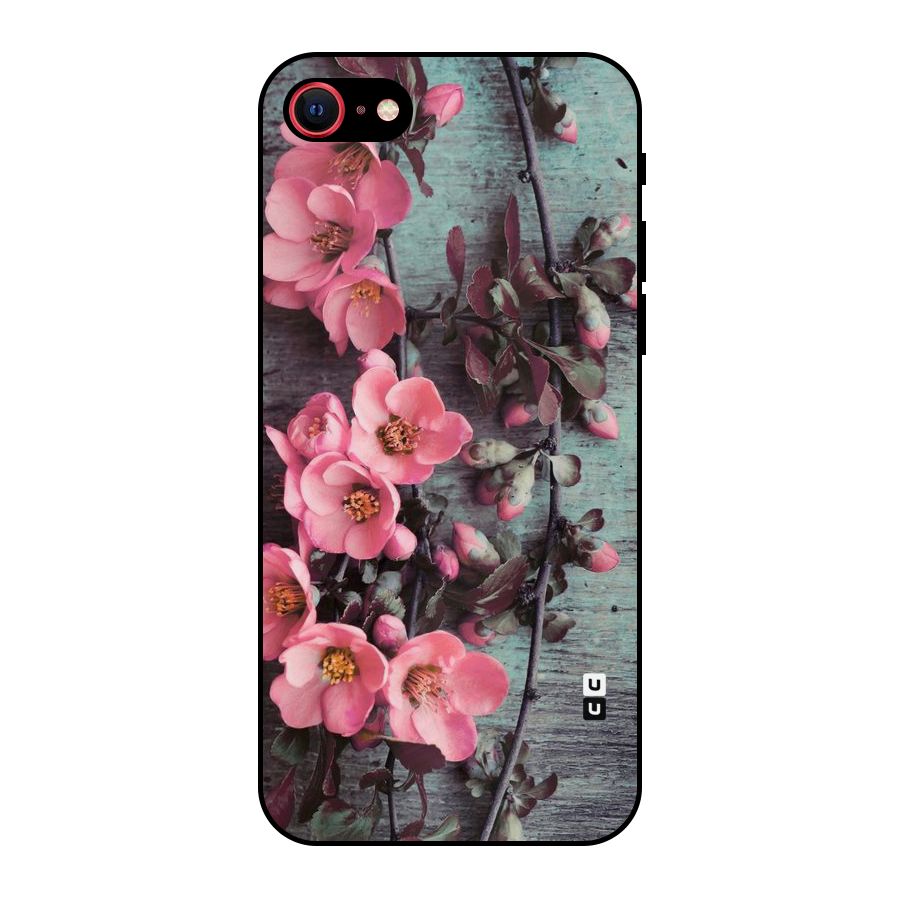 Wooden Floral Pink Metal Back Case for iPhone 7