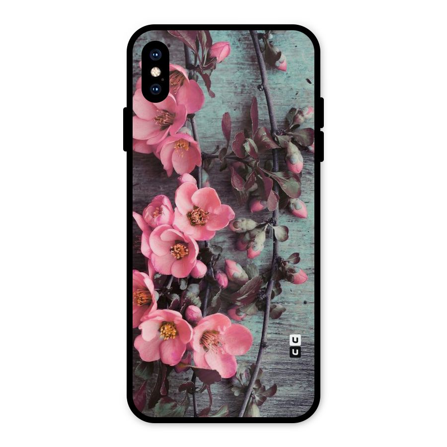 Wooden Floral Pink Metal Back Case for iPhone XS Max