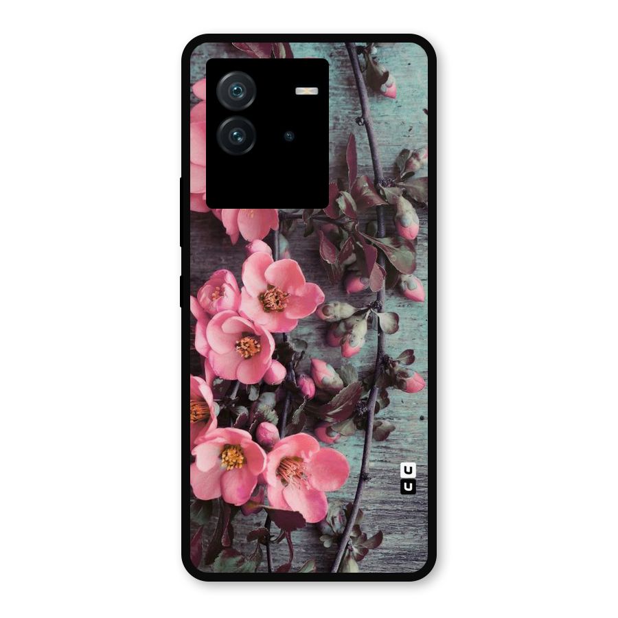 Wooden Floral Pink Metal Back Case for iQOO Neo 6 5G