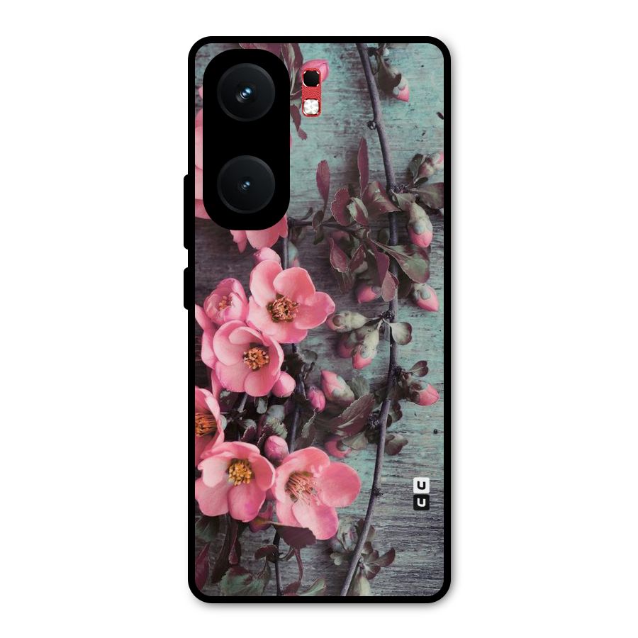 Wooden Floral Pink Metal Back Case for iQOO Neo 9 Pro
