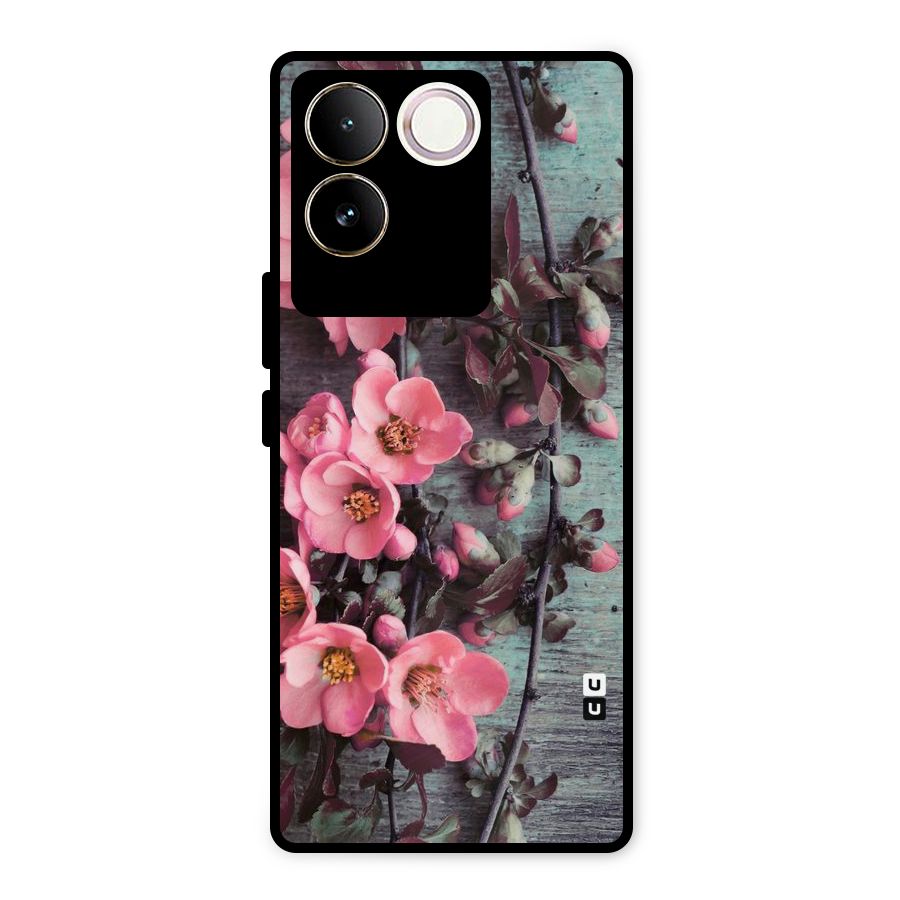 Wooden Floral Pink Metal Back Case for iQOO Z7 Pro